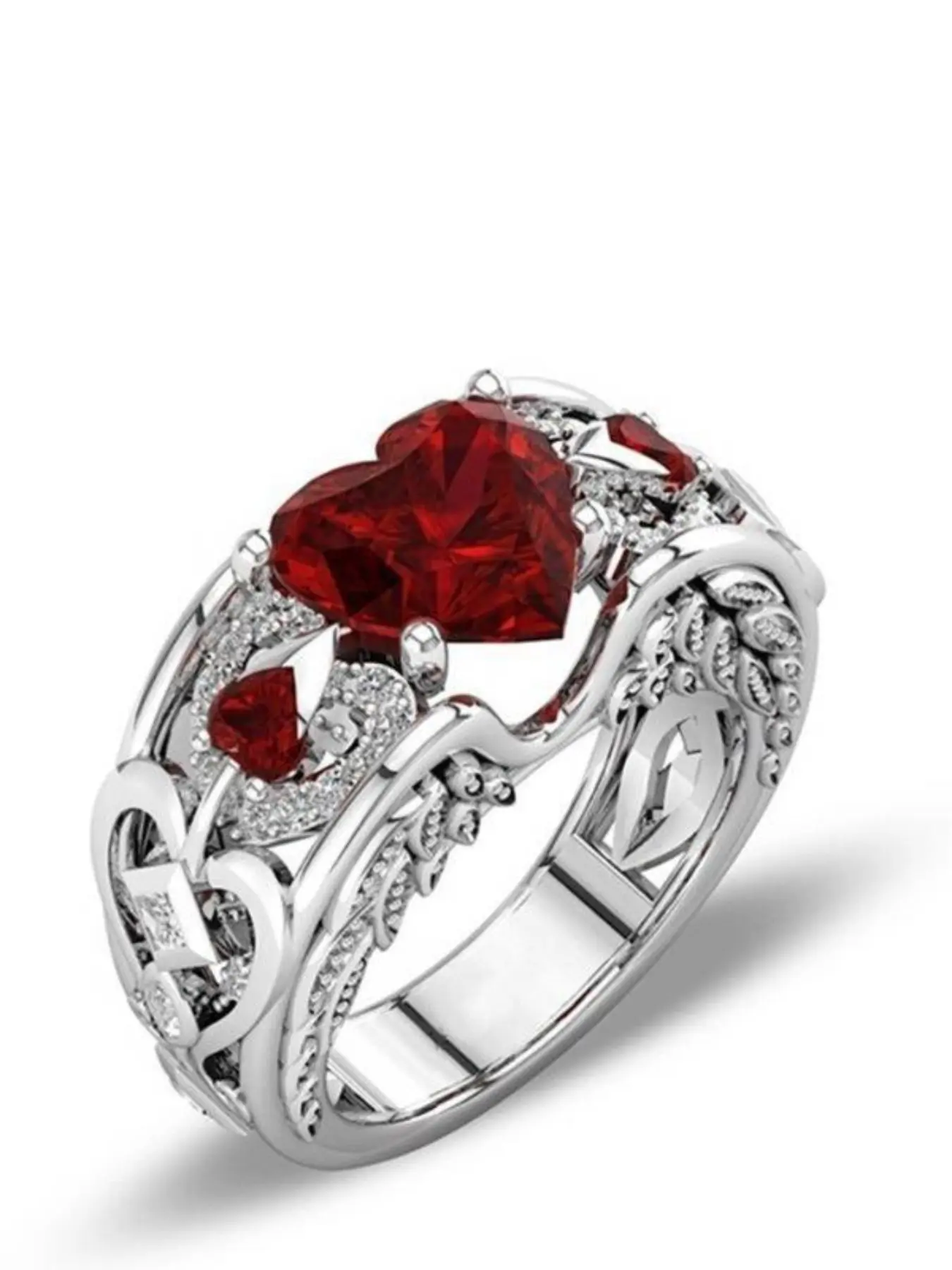 Eternal Heart Shaped Ring Set, New Ruby Women's Ring, Men's Ring, Unisex Celtic Dragon Ring, Couple Wedding Anniversary Engagement Promise Ring, Elegant Ring