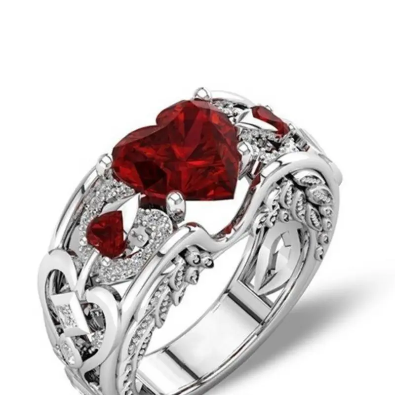 Eternal Heart Shaped Ring Set, New Ruby Women's Ring, Men's Ring, Unisex Celtic Dragon Ring, Couple Wedding Anniversary Engagement Promise Ring, Heart Promise Rings