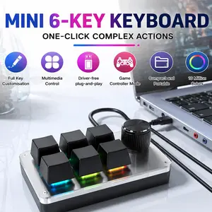 6-Key Mini Programmable Keyboard, USB Power Supply, with Volume Knobs, Backlight, Shortcut Keys And Media Control, Hot-Swappable Mechanical Numeric Keypad, Macro Command Program, Multi-Functional Shortcut Keys, Compact Design for Easy Use