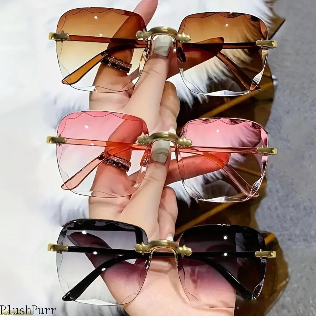 2026 new frameless trimmed sunglasses trendy sunglasses women's fashion i Korean version UV-proof sunglasses