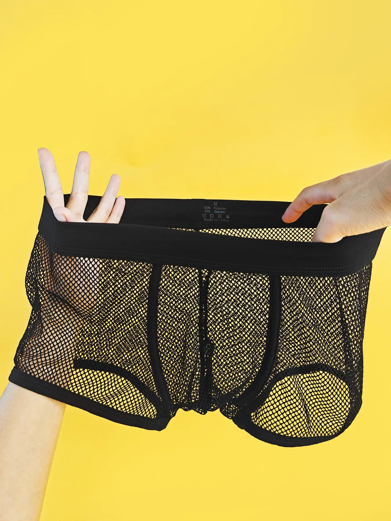 1Pc Solid Men Big Mesh Boxers, Boxer Shorts, Boxer Briefs Underwear Hollow Breathable Hip Lifting Stretch Underwear for Sports Outdoor Loungewear
