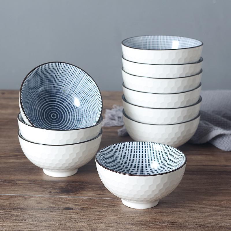 Ceramic Bowl Set, 4 Counts/set Flower Pattern Bowl, Household Bowl for Rice, Soup, Noodle, Breakfast, Kitchen Tableware, Ramen Bowl Set