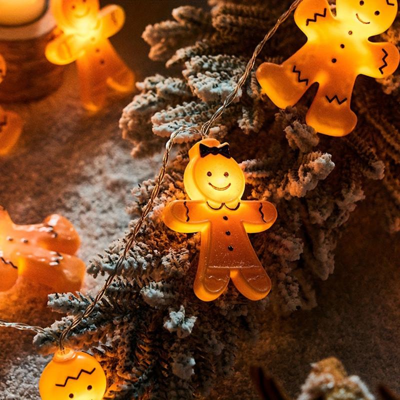LED Gingerbread for Man String Lights - Battery-Powered, Multi-Color Christmas Decoration for Yard & Bedroom