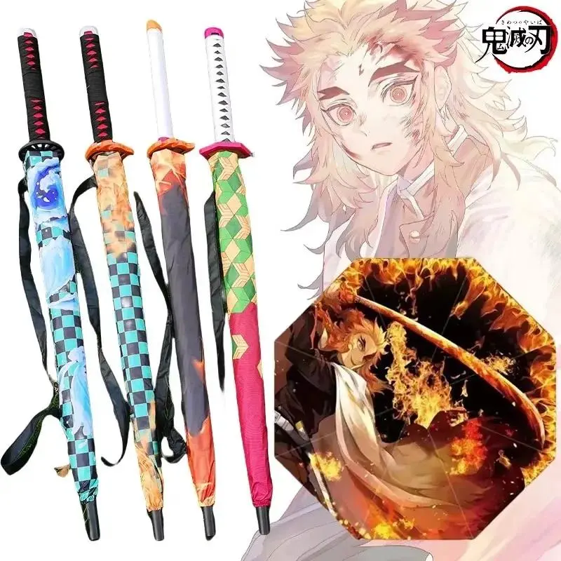Demon Slayer Kimetsu No Yaiba Real-Sized Blade Umbrella, Anime Art Character Print Umbrella for Tanjirou-Giyuu Fans, Novelty Toy Collectible