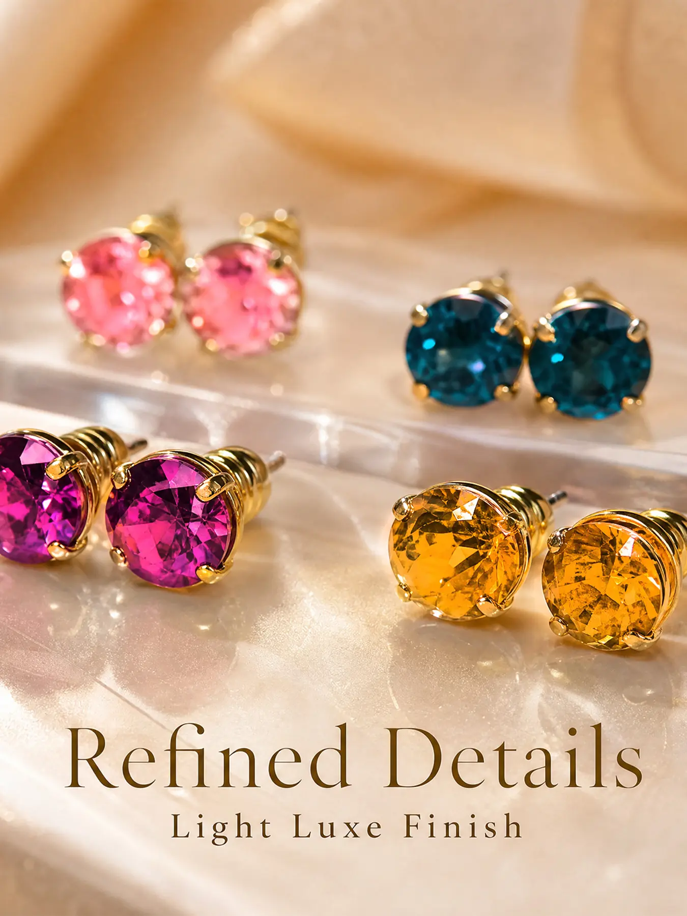 Zircon Ear Cuffs Round Super Shiny Large Zircon Earrings Set of 4, Party Style, All Seasons, Iron Chain Material, Ear Jewelry