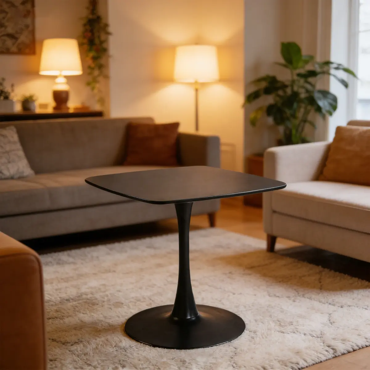 23.62 Inch Square Tulip Table for 2-4 Person, Modern Mid-Century Small Dining Table with Sturdy Metal Pedestal Base, for Kitchen, Small Space, Apartment, Bistro, Cafe, Office, Living Room,Easy Clean Accent Table