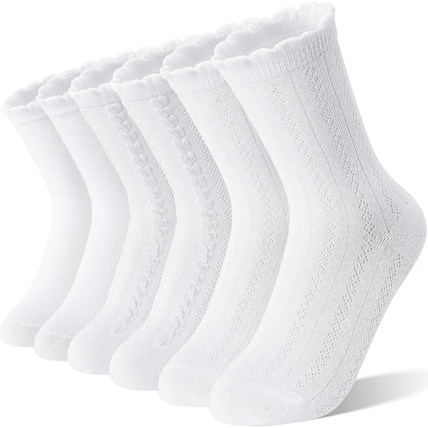 Girls' Kids Ruffle Crew Socks - Cotton Textured Breathable Uniform School Dress Socks, 6 PairsGift