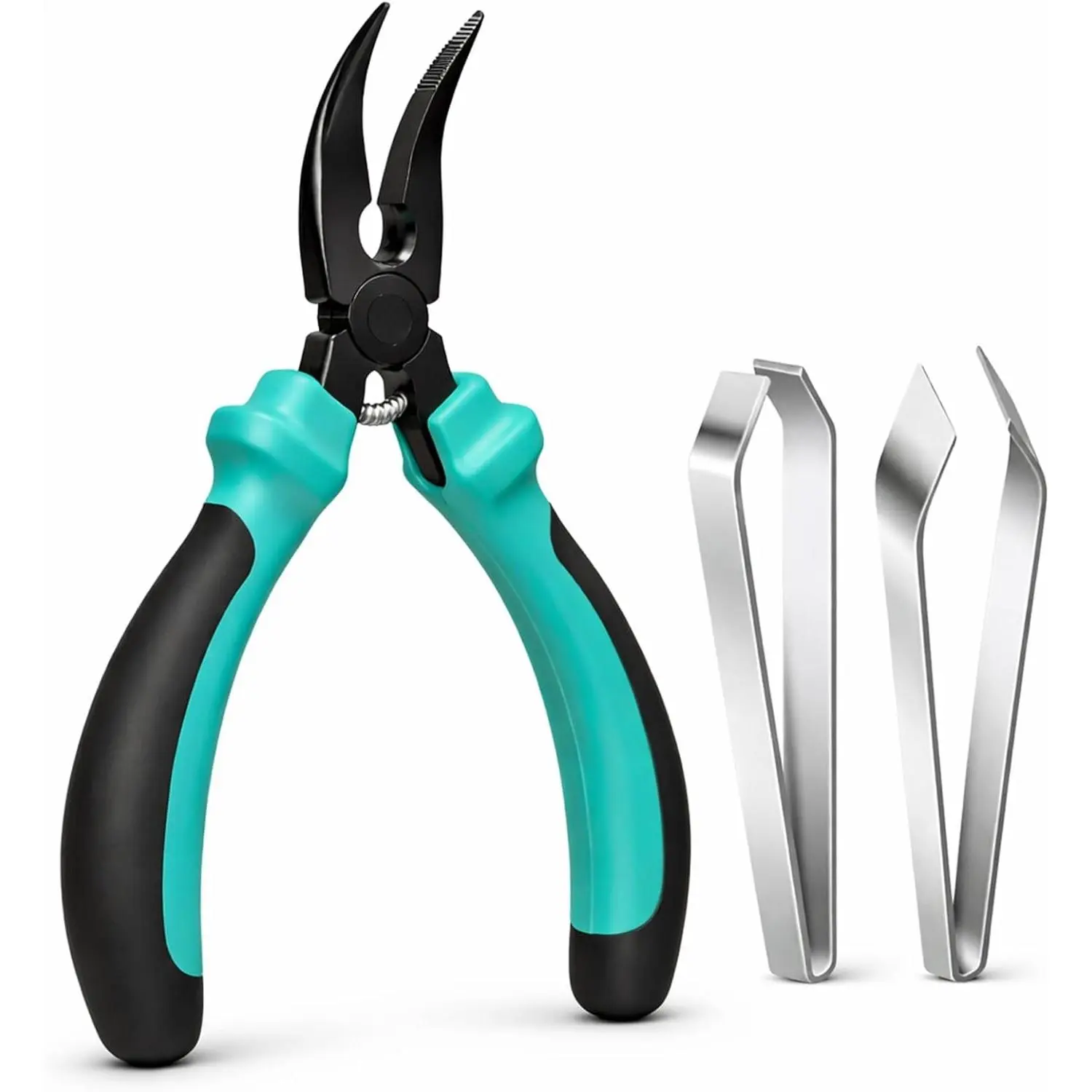 Fish Pin Bone Deboning Tools Set - Serrated Jaw Pliers with Flat & Slant Tweezers, Slip-Free Grip, Spring Loaded, Rust-Resistant for Salmon, Trout