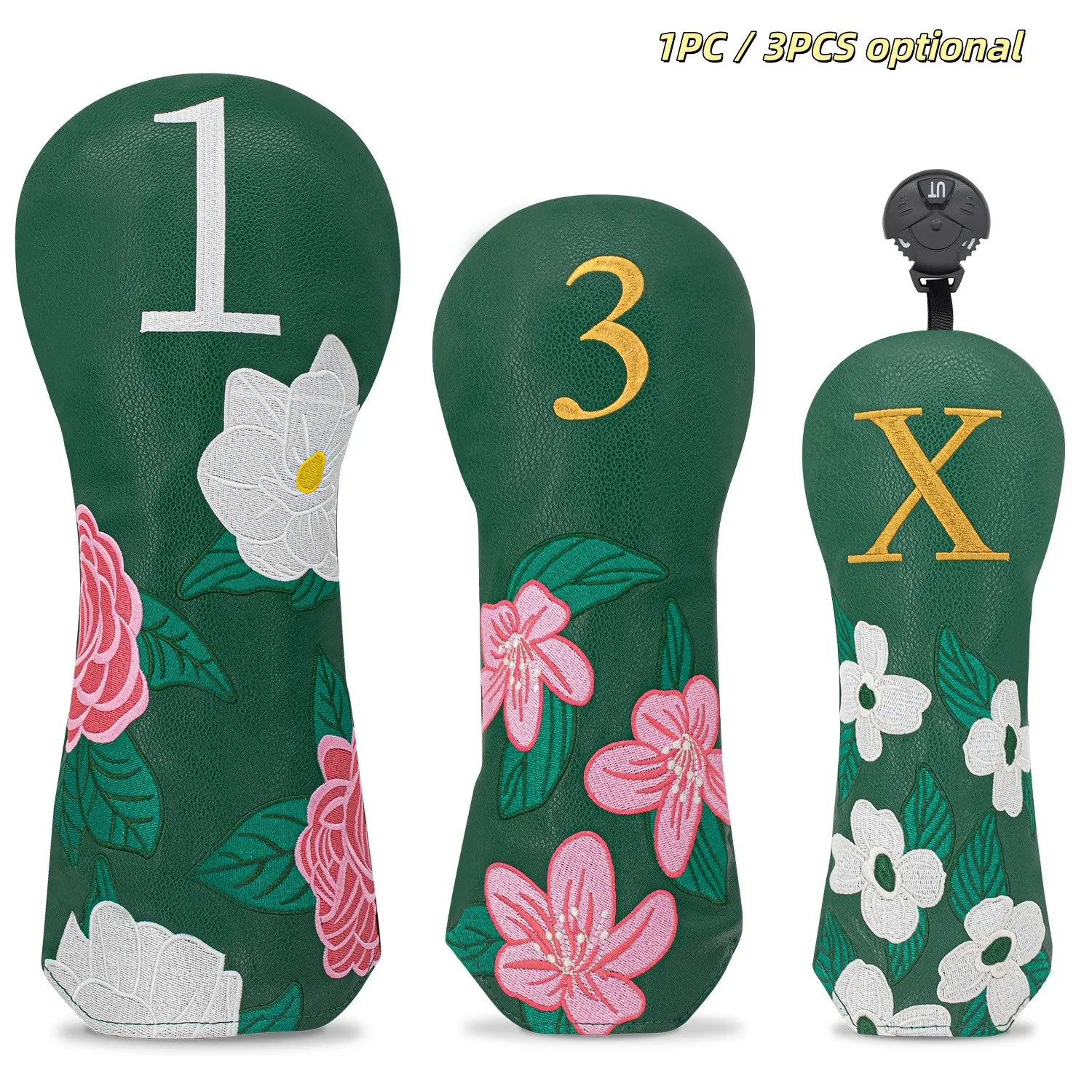 Peony Flower Embroidered Golf Club Head Cover Set, Durable & Dustproof Material, Protects Clubs Optimal Protection, Golf Accessories, Golf Gear, Golf Supply