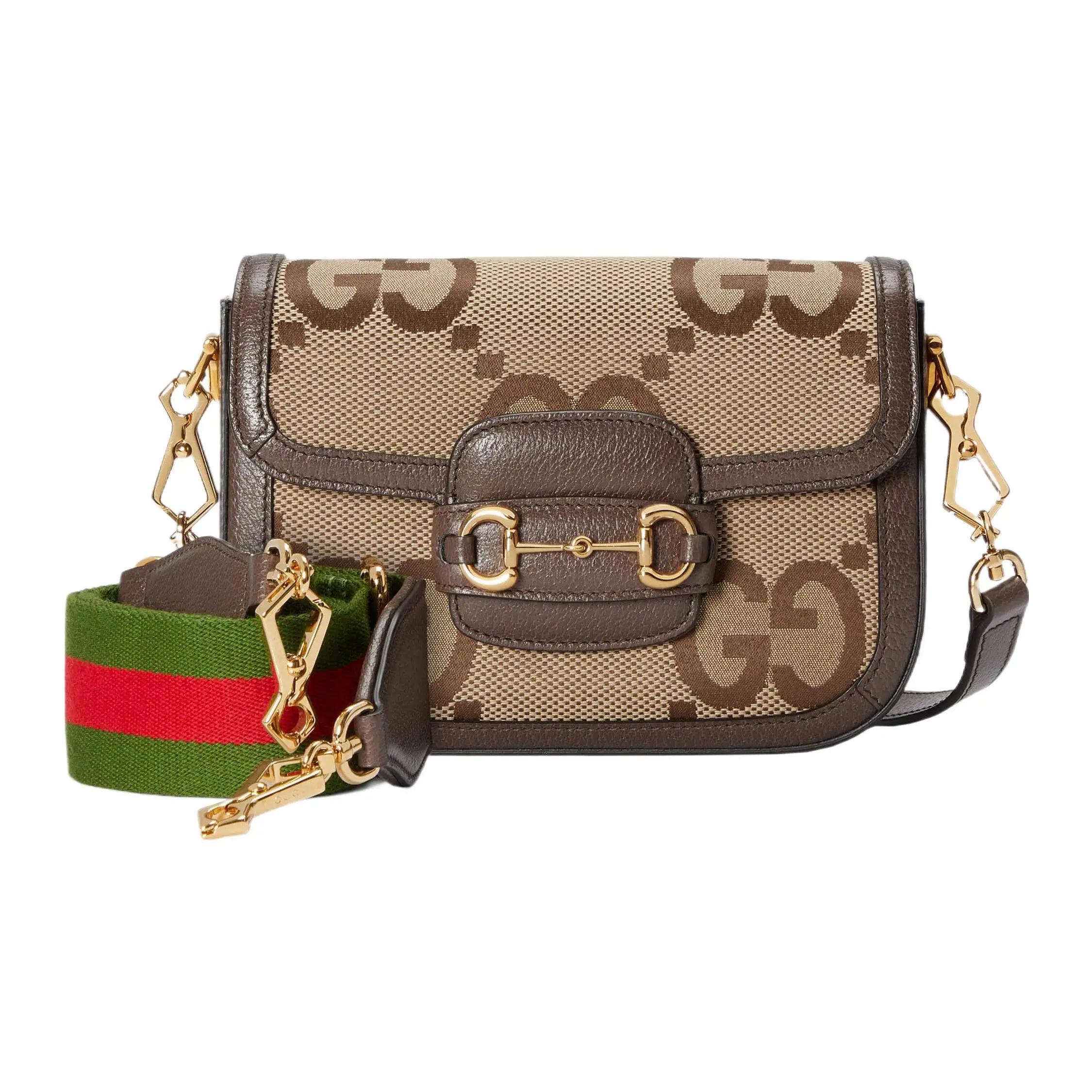 Gucci Horsebit 1955 Super Double G Monogram Canvas and Leather Saddle Bag – Unisex Mini Crossbody in Beige Brown