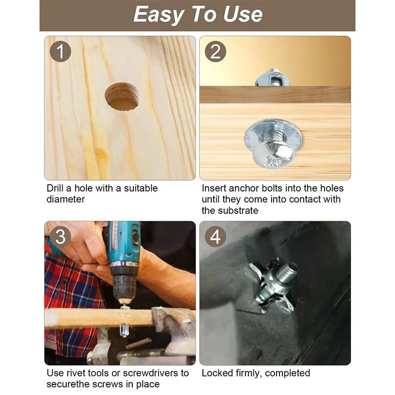 M4-M8 Flower Shaped Expansion Screw & Nut Combination, Anchor Screws, Hardware Accessories for License Plate, Hollow Wall, Advertising Board (Screw + Nut Equals 1 Count)