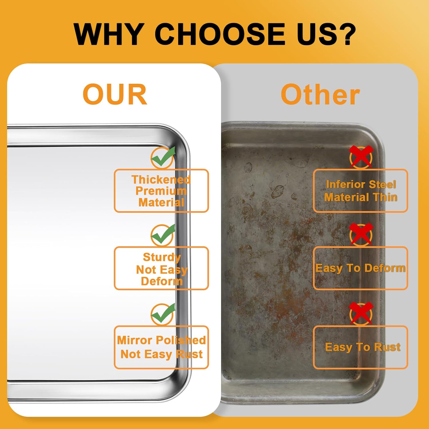 12 count Stainless Steel Baking Sheet Pan Set, Cookie Sheet Metal Baking Pan Oven Tray, Cooking Baking Sheet for Toaster Oven, Easy Clean, Dishwasher Safe, 9 x 7 x 1 Inch