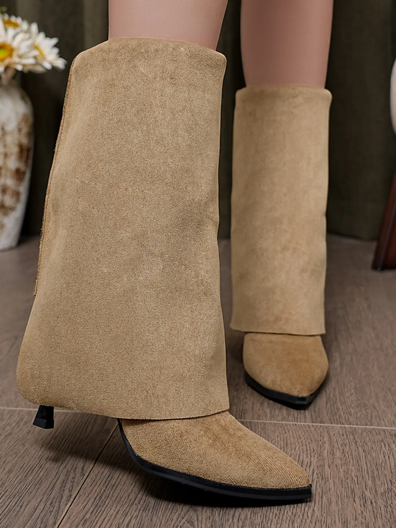 Pointed Toe High Heel Over-The-Knee Boots for Women, Side Zipper Elastic Stacked Tall Boot, heels boots, French Style Fall Winter Fashion
