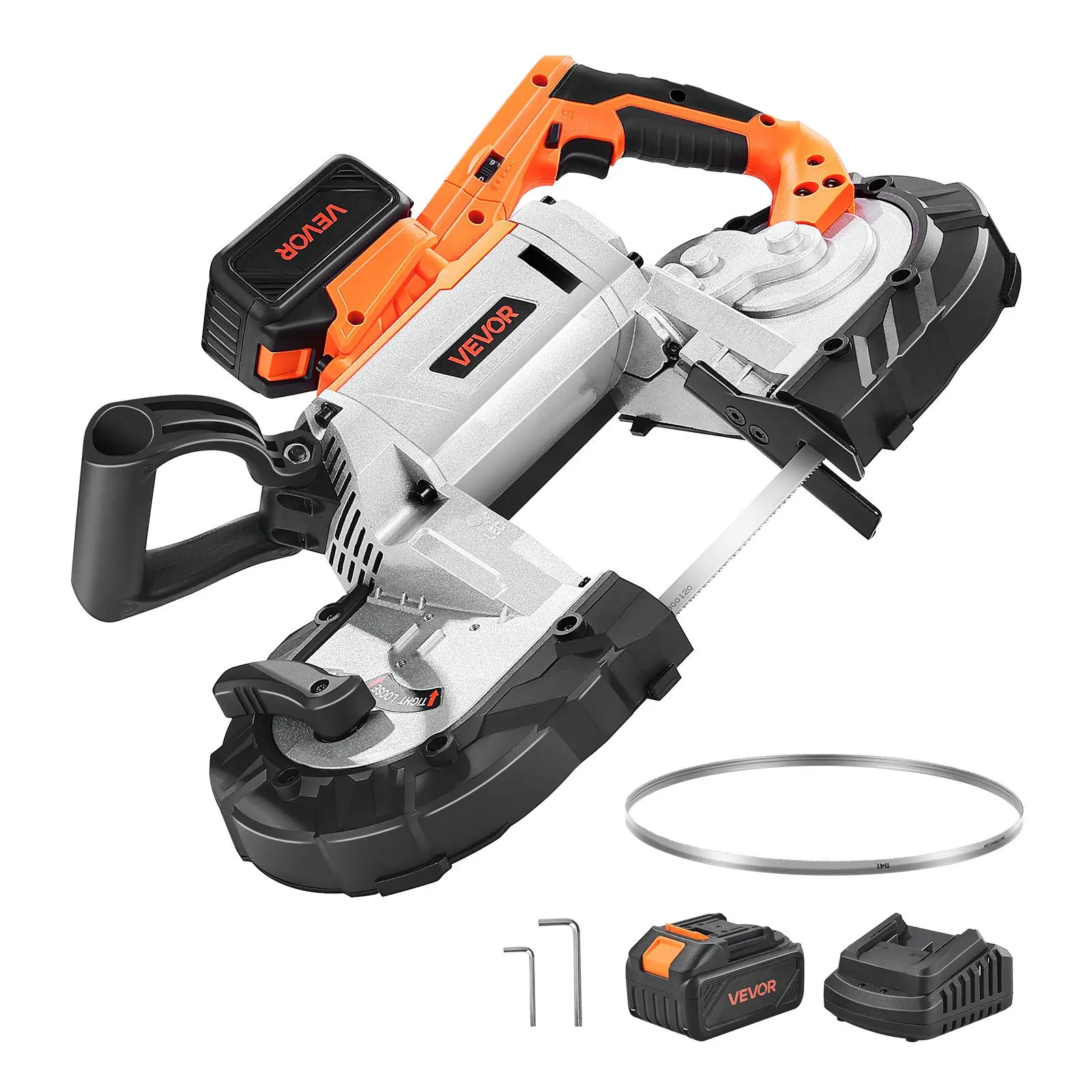 VEVOR 20V Portable Band Saw Kit, 5 Inches Deep Cut, AC 110V, 360W Bandsaw with Brushless Motor, 4.0 Ah Battery, Cordless and Compact Portaband, 0-120 m/min Variable Speed, for Cutting Metal, Wood