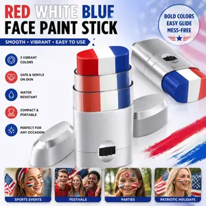 1 / 2 Pcs Red White Blue Eye Face Paint Sticks, Smooth for 2026 Football Match Makeup Sticks, 4th of July Paint Accessories Independence Day, Eye-Black Stick Sports Makeup for Football, Baseball, Softball Players