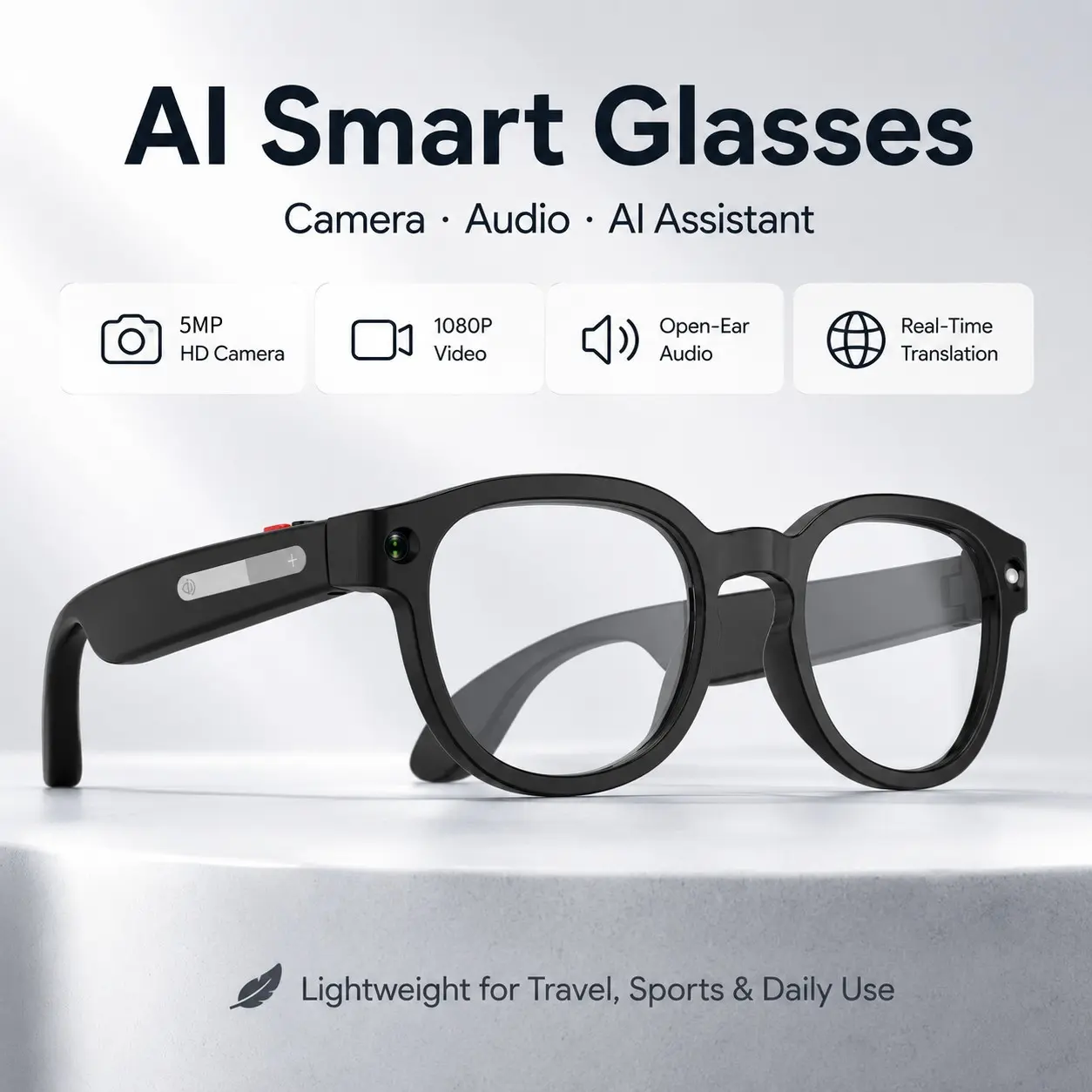 2026 AIMB-S1 All-in-One AI Smart Camera Glasses, Multifunctional Smart Glasses, 1080P EIS Anti-Shake Video, AI Image Recognition & Voice Control, Bluetooth Calls, Wi-Fi Transfer, Magnetic Charging, Lightweight Glasses for Travel, Sports & Outdoor