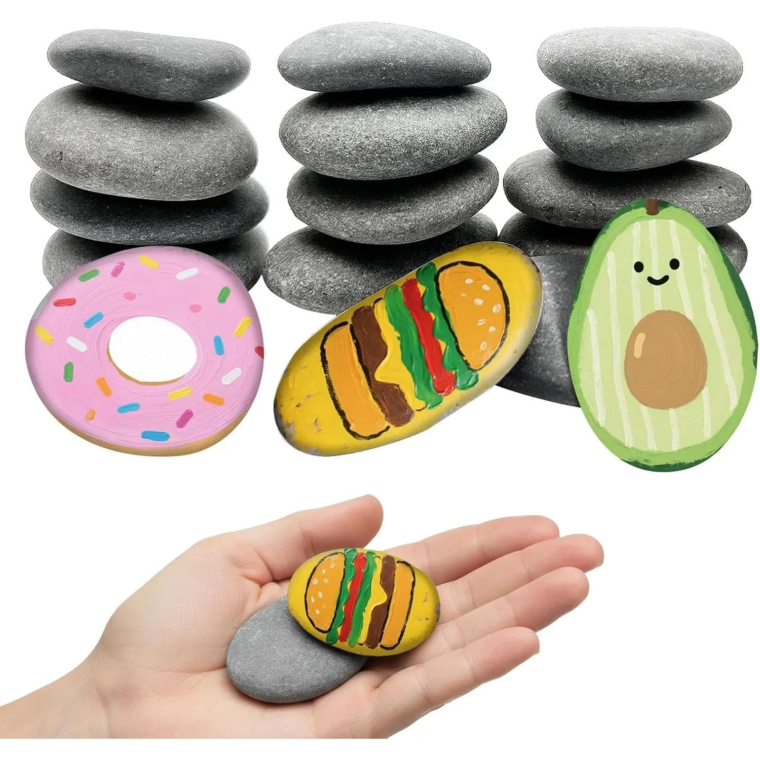 16 Large Rocks for Painting, 2-3 Inch  Flat River Stones |  flat stones with varied shapes, colors and textures;  and tools not included. For crafts, gifts and decor.