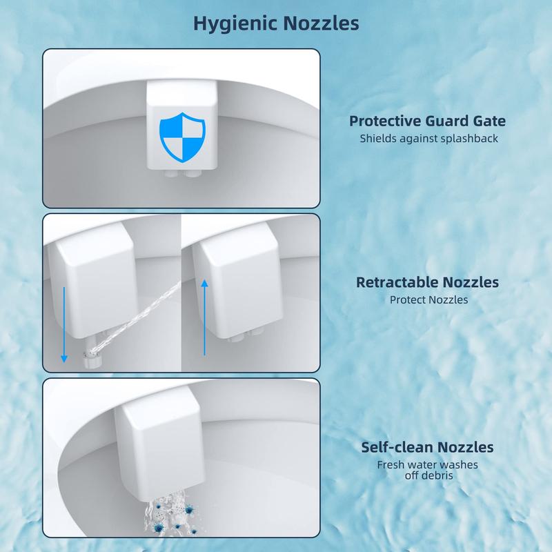 Bidet Toilet Seat Attachment Set, Bidet Attachment, Bidet Fresh Water Spray Kit, Non-electric Self Cleaning Toilet Seat Attachment with Dual Nozzle