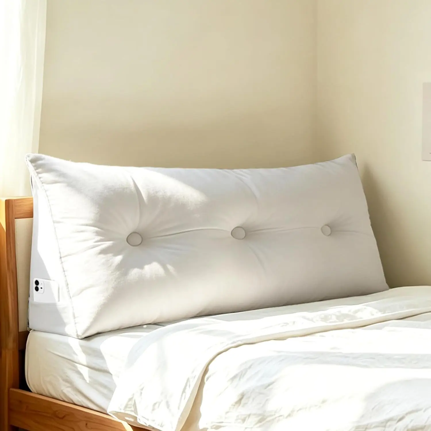 Twin XL Wedge Headboard Pillow for Dorm Sofa Daybed, Comfortable Full Size Backrest Pillow for Rest Reading Sitting with Washable Soft Cover, Available in White and Beige