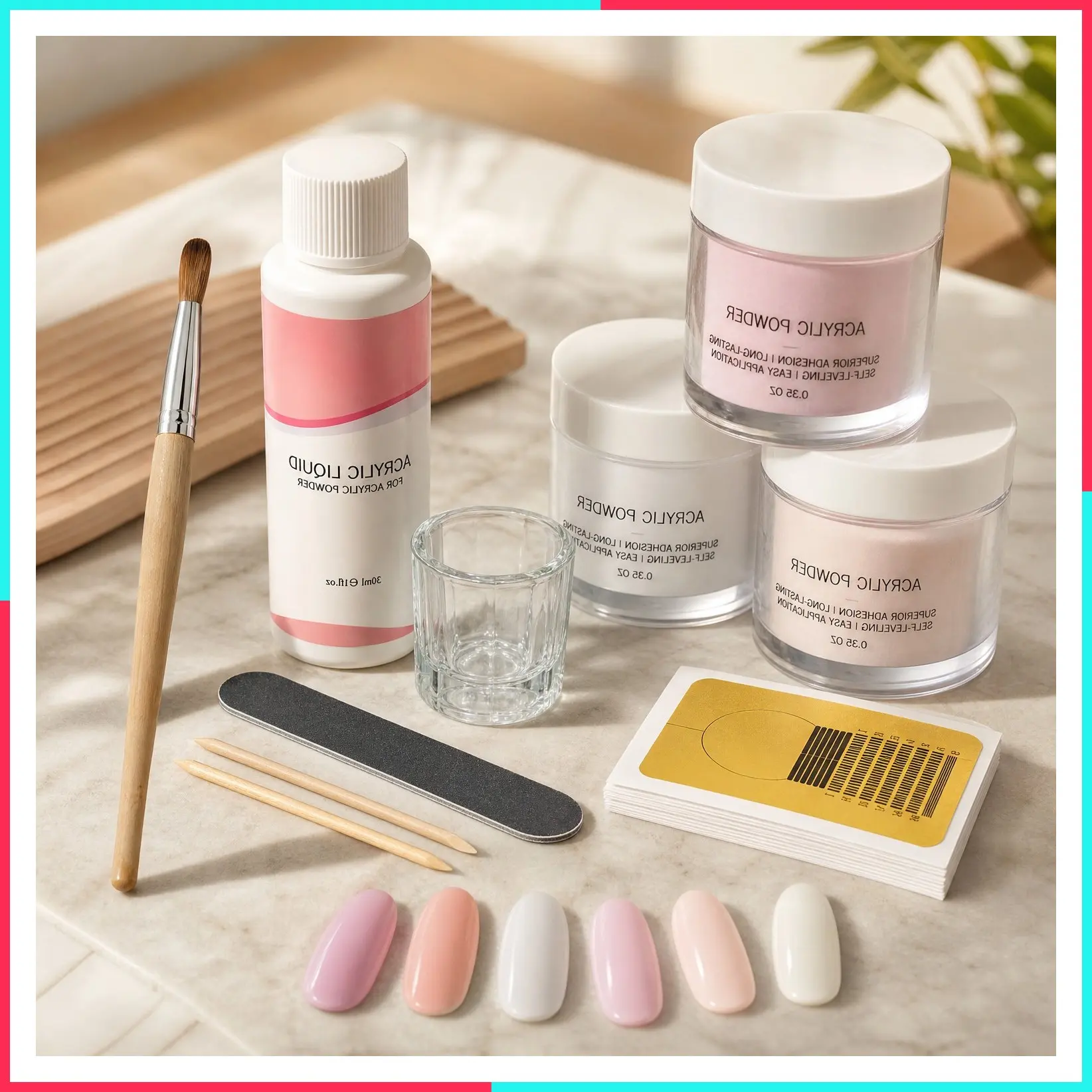 Acrylic Nail Starter Kit – Clear Pink Nude | Includes Acrylic Powder & Liquid, Brush, Files, Forms, Press-On Nails | Home Practice Set