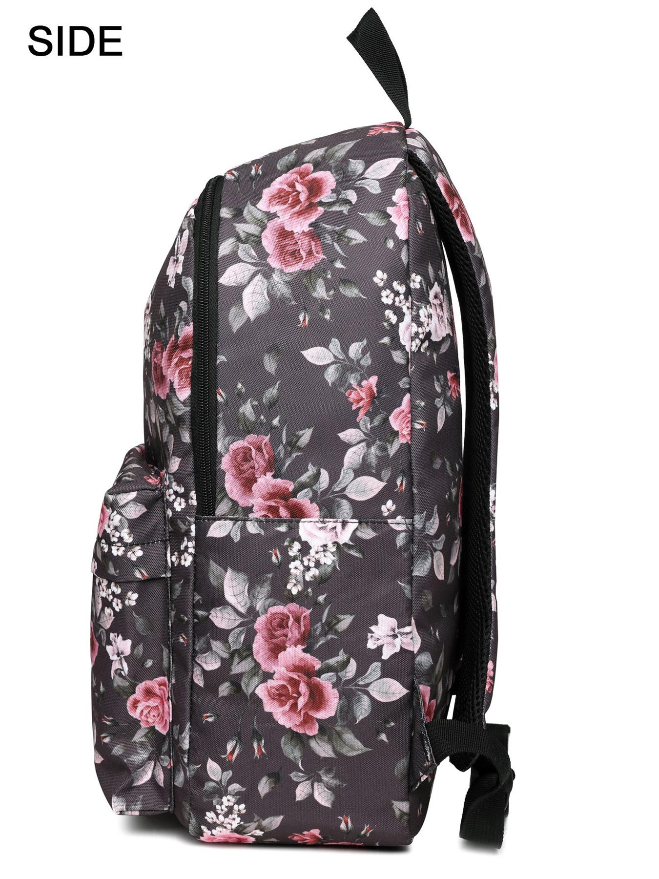 Large Capacity Waterproof School Backpack, Rose Pattern Laptop Bag, Multifunctional Travel Bag for Men & Women, Lightweight College Backpack