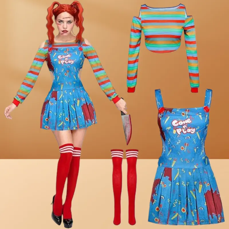 Chucky Cosplay Dress From Child's Play Blue Costume Outfit for Halloween Role‑Play Stage Performance Events