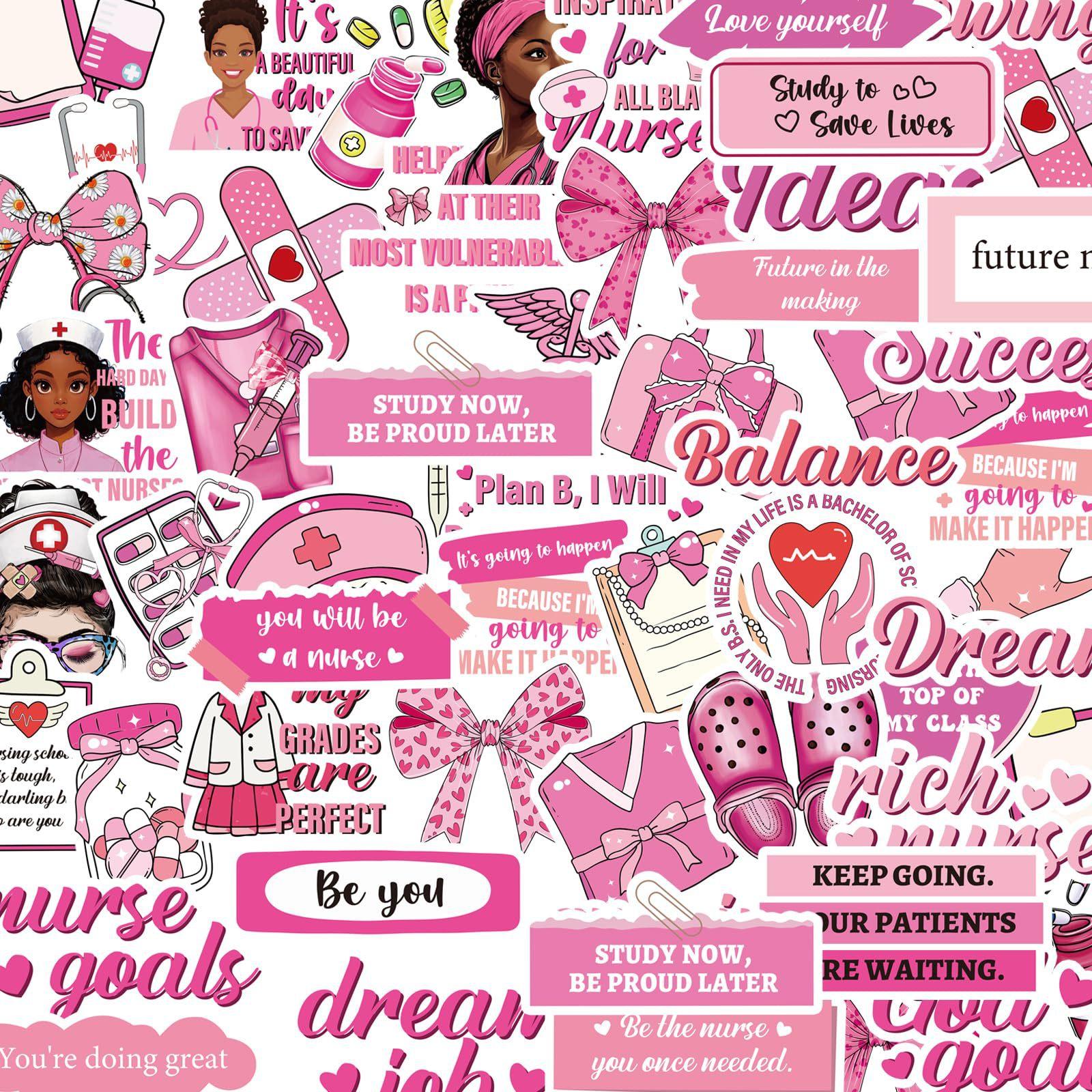 50 PCS Pink Melanin Nurse Stickers Pack, Inspirational African American Women Medical Decals for Planner Hydro Flask Clipboard, Nurse Appreciation Gifts Calling all my melanin nurses!🩺💕 50 cute pink stickers to decorate your work clipboard & hydro flas