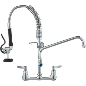 VEVOR Commercial Faucet with Pre - Rinse Sprayer, 36 Height, 8 Center, 12 Swing Spout, Wall Mount Kitchen Sink Faucet, Brass Constructed Device with Pull Down Spray, for 1/2/3 Compartment Sink