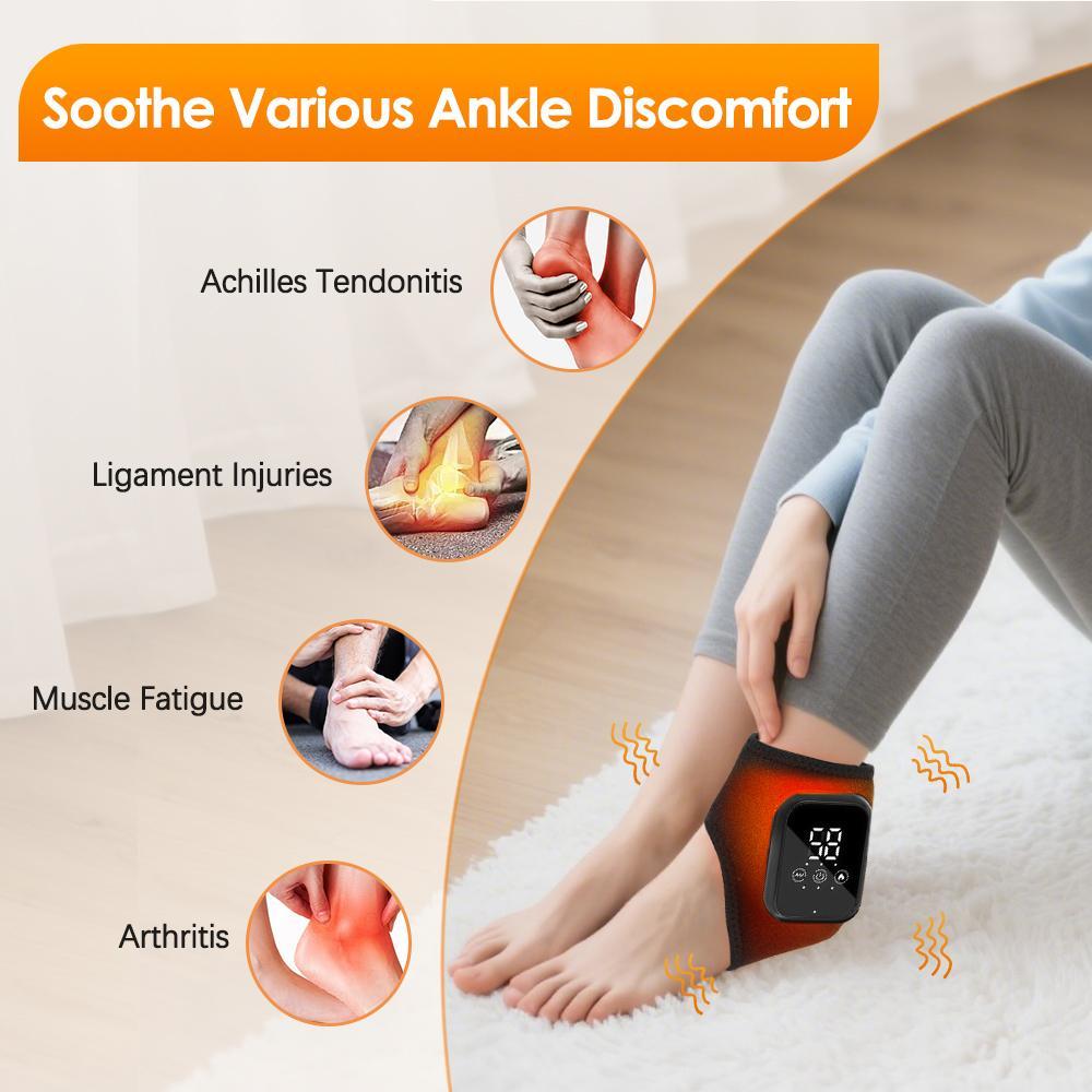 Ankle Support Heating Massager - 3 Heating Levels (48-58℃), 3 Vibration Massage Modes - 15-Minute Timer, Touchscreen & Universal Design