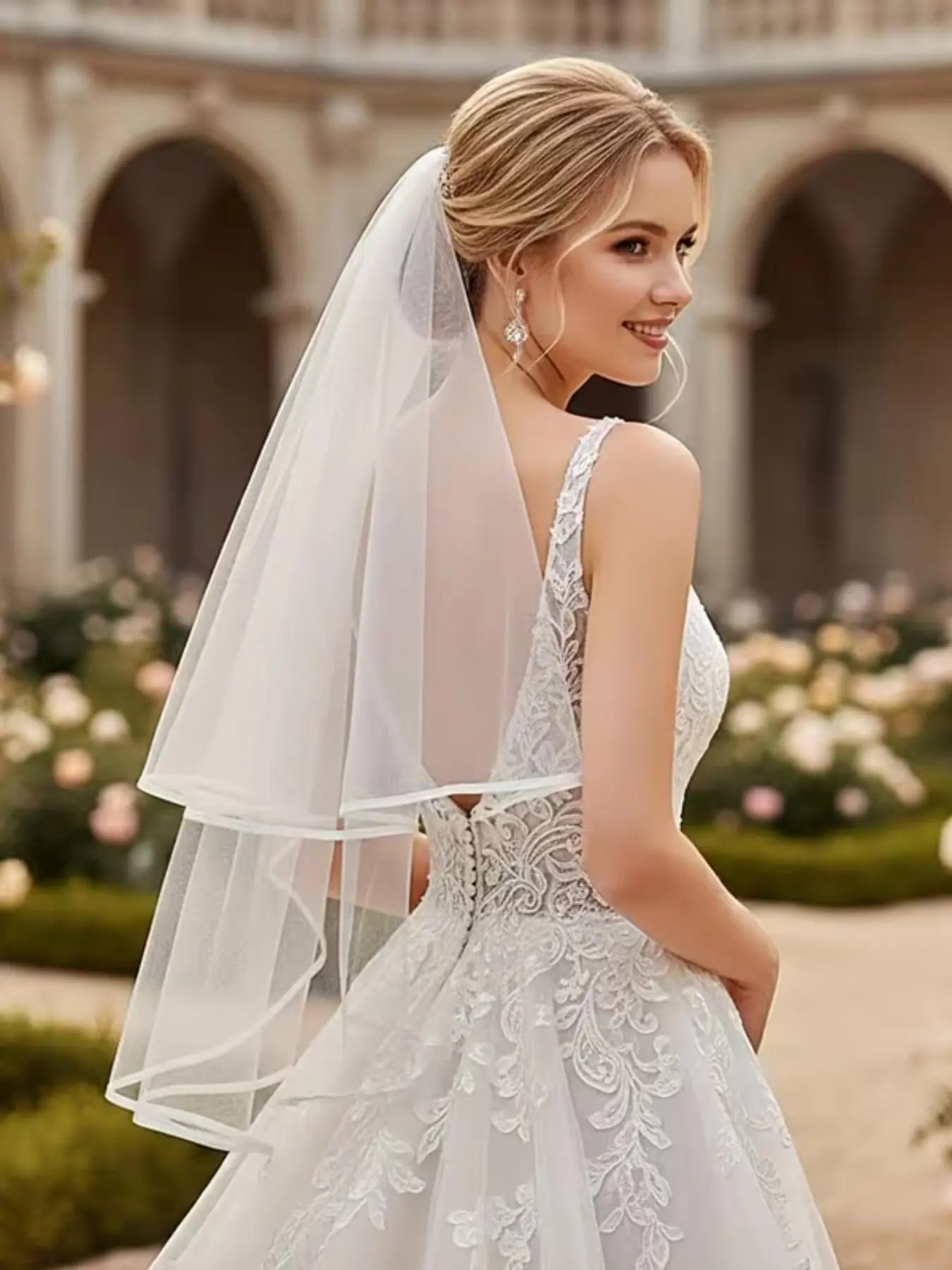 Short White Bridal Veil with Comb | 80cm Double Layer Tulle Wedding Veil for Bride, Church Ceremony & Party