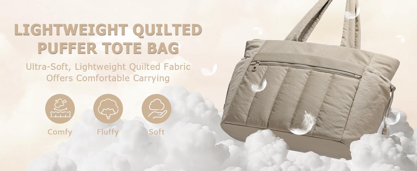 Tote Bag for Women, Lightweight Puffer Tote Bag with Compartments, Quilted Shoulder Bag Handbag with Zipper for Work