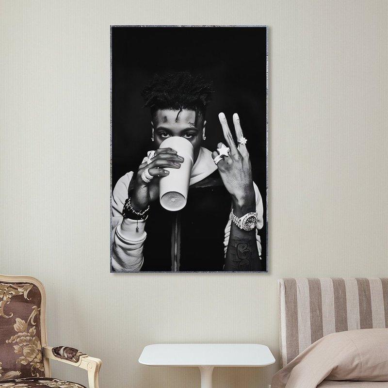 Modern Hip-Hop Canvas Wall Art, 12x18 Black White Frameless Street Style Music Poster for Home Bedroom Living Room Office Decor