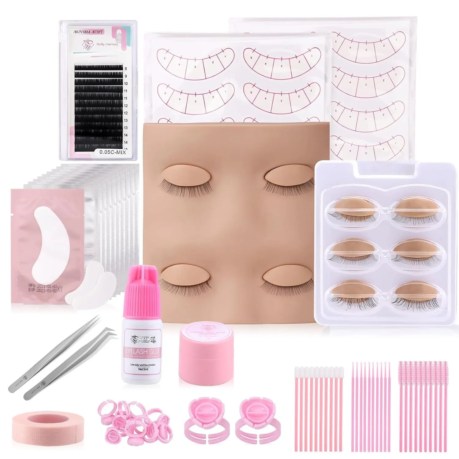 Lash Extension Supplies Eyelash Extension Kit, Lash Mannequin  with Removable Eyelids  Practice Set for Makeup and Eyelash Graft
