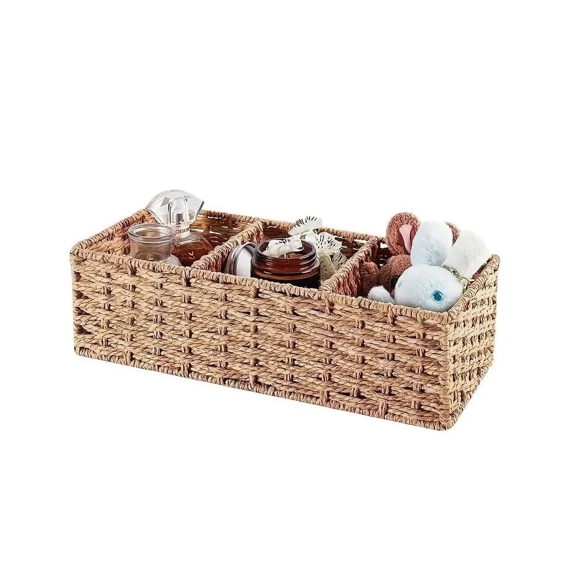 Handmade Boho Style Woven Three Compartment Storage Basket, High-Quality Paper Rope Organizer, Bathroom Storage, Cosmetics Holder