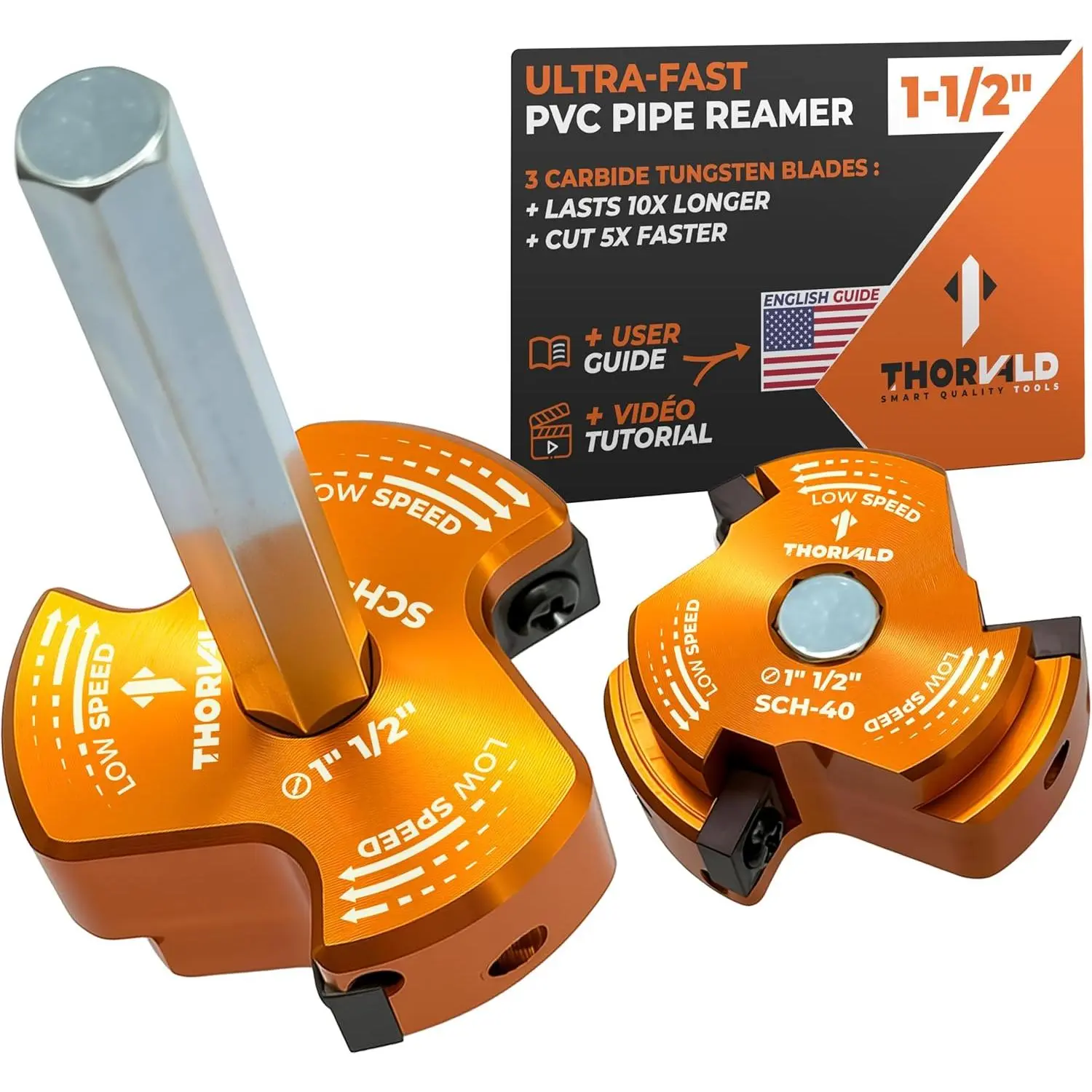 1-1/2" Size TriForce PVC Pipe Reamer - Tungsten Carbide Blades - Video Guide, User Manual - Fittings Saver Plumbing Hand Cutting Tool