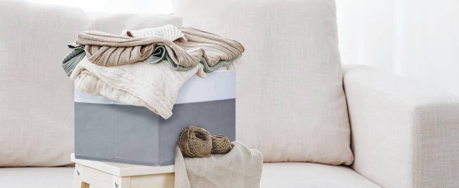 4 Pack Large Closet Storage Baskets Bins for Shelves| Fabric Closet Organizers and Storage with Handles Home Organization| Decorative Collapsible Baskets for Organizing Clothes Nursery 14"x10"