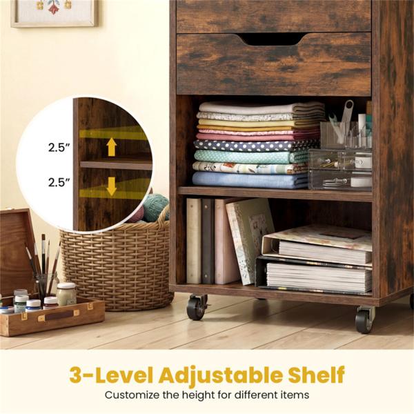 Rolling Craft Storage Cart with 3 Drawers & Adjustable Shelves, Mobile Wrapping Paper Organizer with Wheels