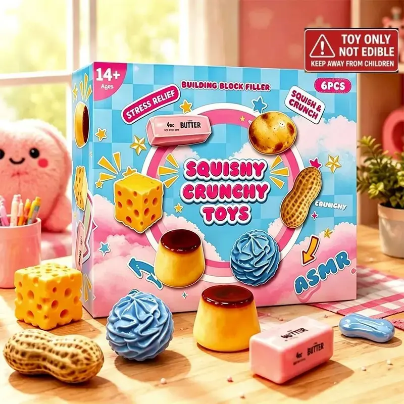 6-Piece Crunchy Squishy Box, Squishy Toys, Fidget Toys, Asmr Stress Relief Set, Slow-Rebound Squishies, Kids' Gifts, Hand Relaxation, Party Favors