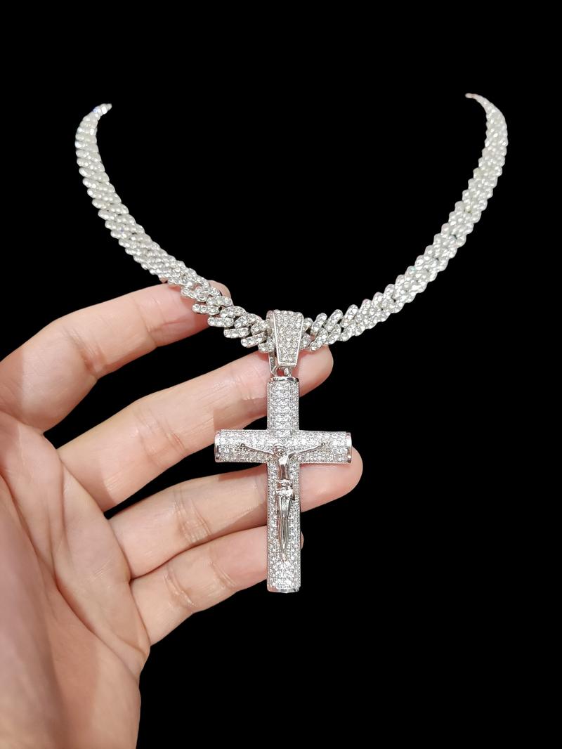 1Piece  Women Men Hiphop Cross and Jesus Shape Pendant Necklace Punk Vintage Hip Hop Iced Out Jewelry Bling Bling Necklace Is Perfect For Party Or Everyday Lovers' Gifts