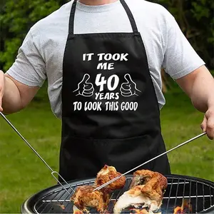 Funny Novelty It Took me 40 50 60 70 80 Years to look this good BBQ Grill Cooking baking black apron mom dad grandpa grandma friend wife husband Christmas housewarming 40th 50th 60th 70th 80th Birthday party gift present