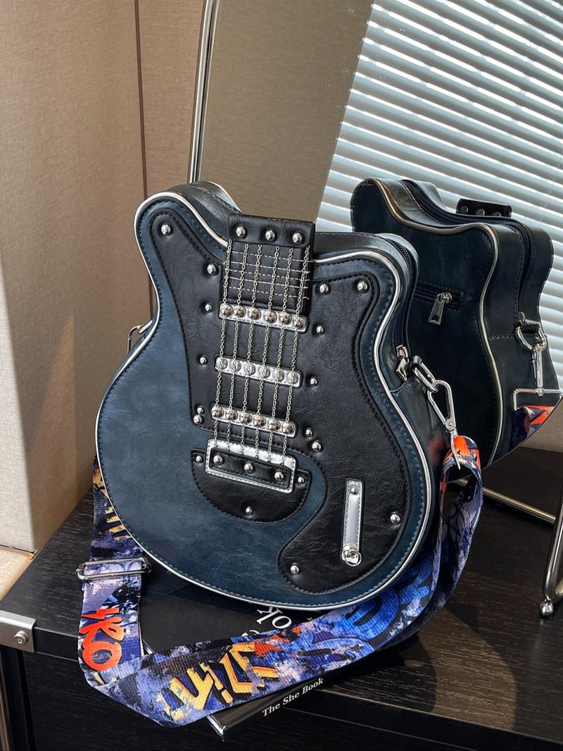 Street Style Guitar Design Purses, Casual Crossbody Bags Women, Sling Purse, Gifts for Girlfriend, Slingbag, Pu Leather Y2k Trendy Shoulder Bag for Women, Vintage Stylish Crossbody Messenger Bag for Daily Party Use, Boho Style Crossbody