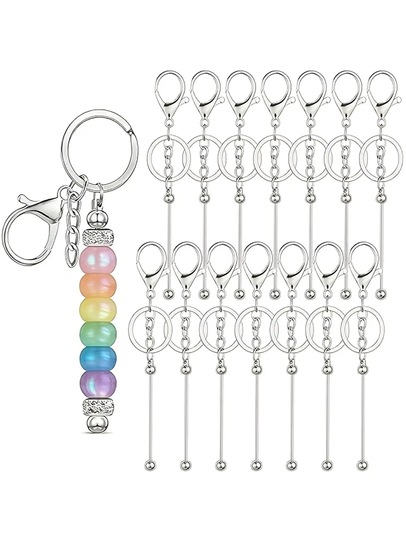14Pcs Beadable Key Chain Kit, Blank DIY Beaded Keychain Supplies, Keychain Accessories, Metal Keychains, Creative Men’s Key Rings & Key Chains, Jewelry Making Set for Handmade Men’s Gifts