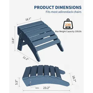 Folding HDPE Adirondack Ottoman, Weather-Resistant Outdoor Footrest for Adirondack Chair, Patio Bench for Deck, Backyard, Poolside & Porch
