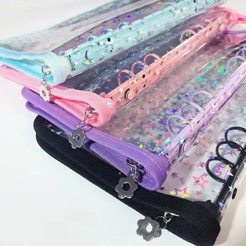 Transparent PVC A5 Star Pattern Zippered Cover Binder Collect Book Refill Organizer - DIY Journal, Kpop Idol Photo Album for Kpop Fans, Kawaii Home Supplies Stationery