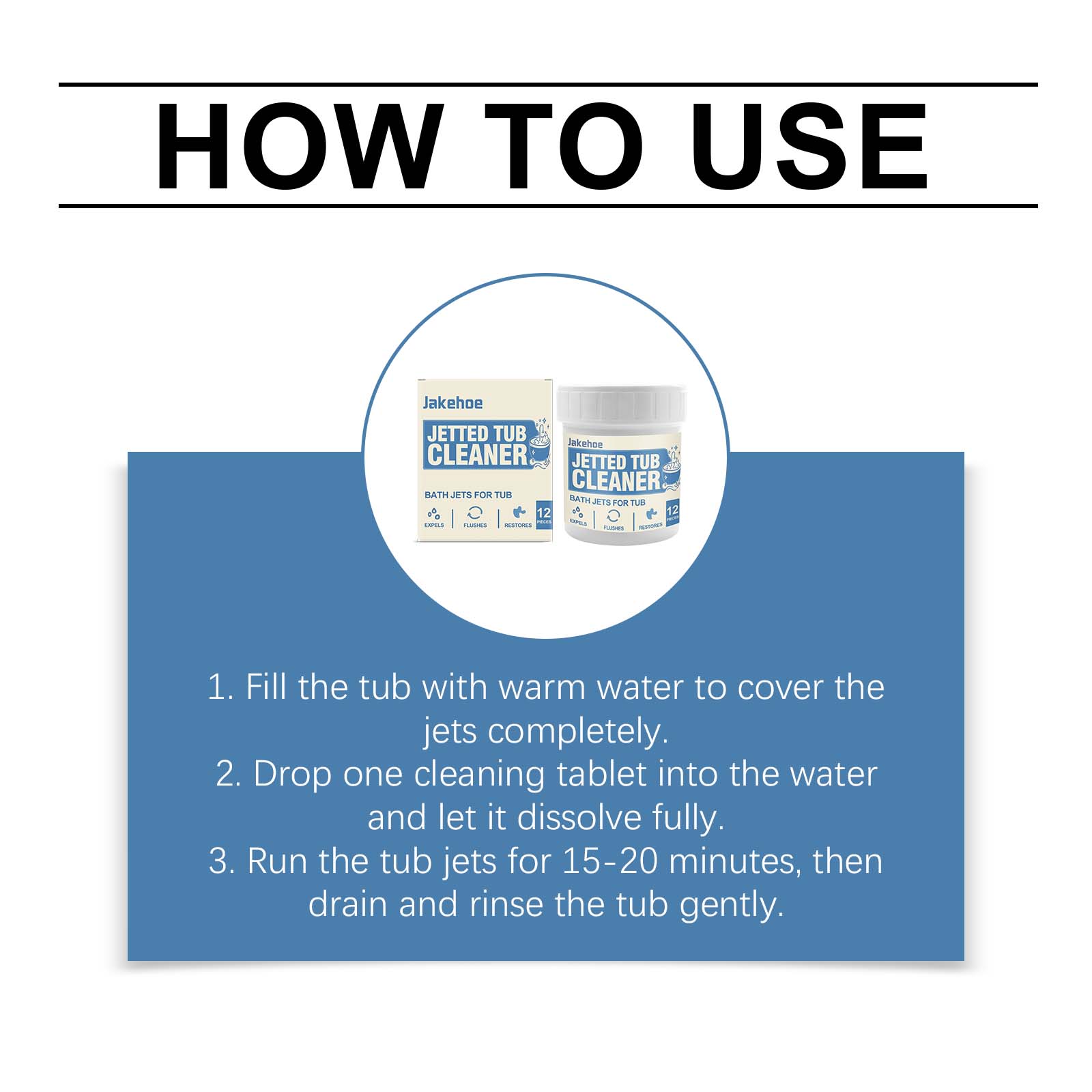 Jakehoe Jetted Bathtub Cleaning Tablets Deeply cleans, removes dirt, and restores a clean, shiny surface, eliminating scale and stains