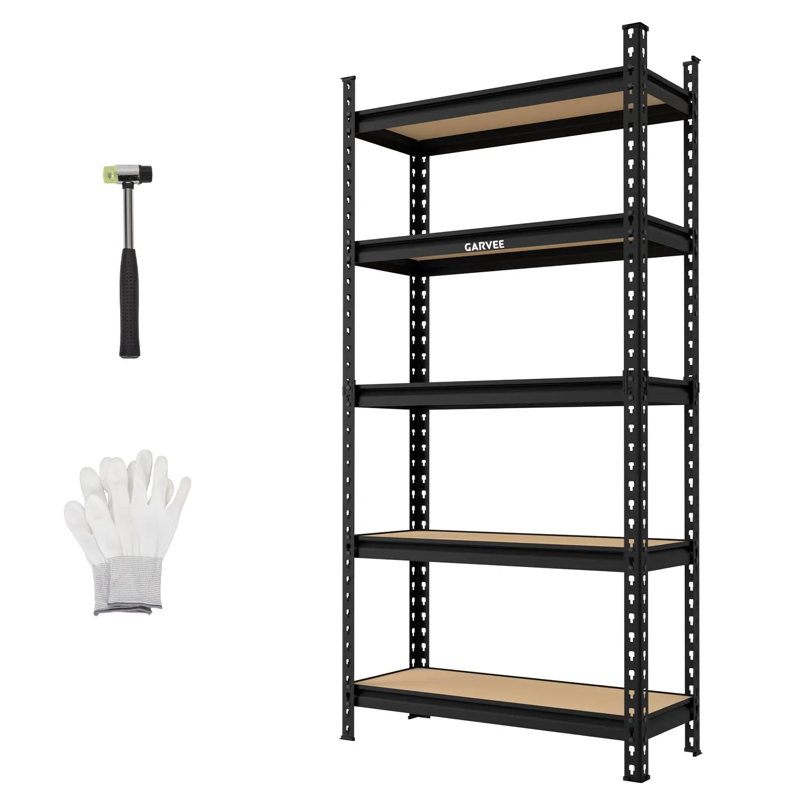 Heavy Duty 5-Tier Adjustable Metal Garage Storage Rack with MDF Shelves, 2204 LBS Total Capacity Freestanding Organizer Unit, 30"W x 12"D x 60"H Utility Shelving for Garage, Kitchen, Pantry & Basement