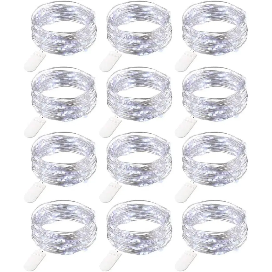 12 Pack Fairy Lights Battery Operated String Lights，7FT 20LED Waterproof Silver Wire Christmas Lights Outdoor,Firefly Mini Lights for Bedroom Party Birthday Wedding Indoor Decorations.Gift