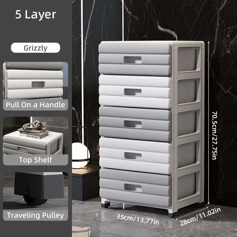 5 Drawer Plastic Storage Cabinet Organizer, Durable PP, Minimalist Design, Modern Storage Cabinet, 3.2 Cubic Feet Capacity, Easy Assembly, Bedroom, Bathroom, Office