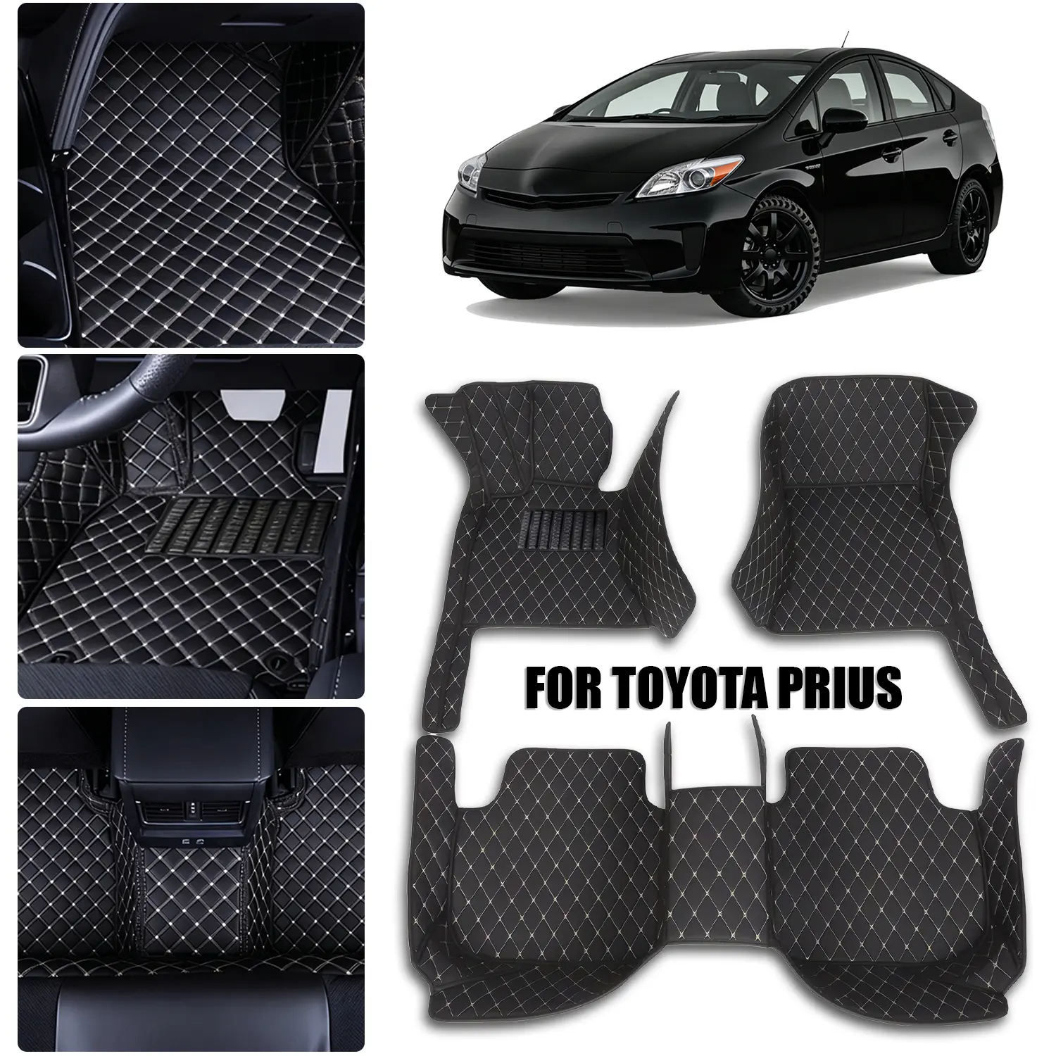 For Toyota Prius-2006-2011 Left wheel drive car floor mat, Automotive Floor Mats, made of PU leather material and equipped with 360 degree high edge protection, with a non jamming throttle design, suitable for heavy weather, detachable and easy to clean