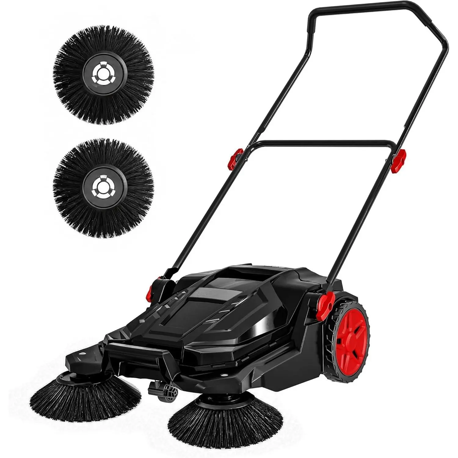 Manual Push Floor Sweeper, Walk-Behind Sweeper with 25.6" Sweeping Width, Hand Push Floor Sweeper with 5-Gallon Waste Container, Adjustable Folding Handle for Garage, Patio, Sidewalk & Yard Cle